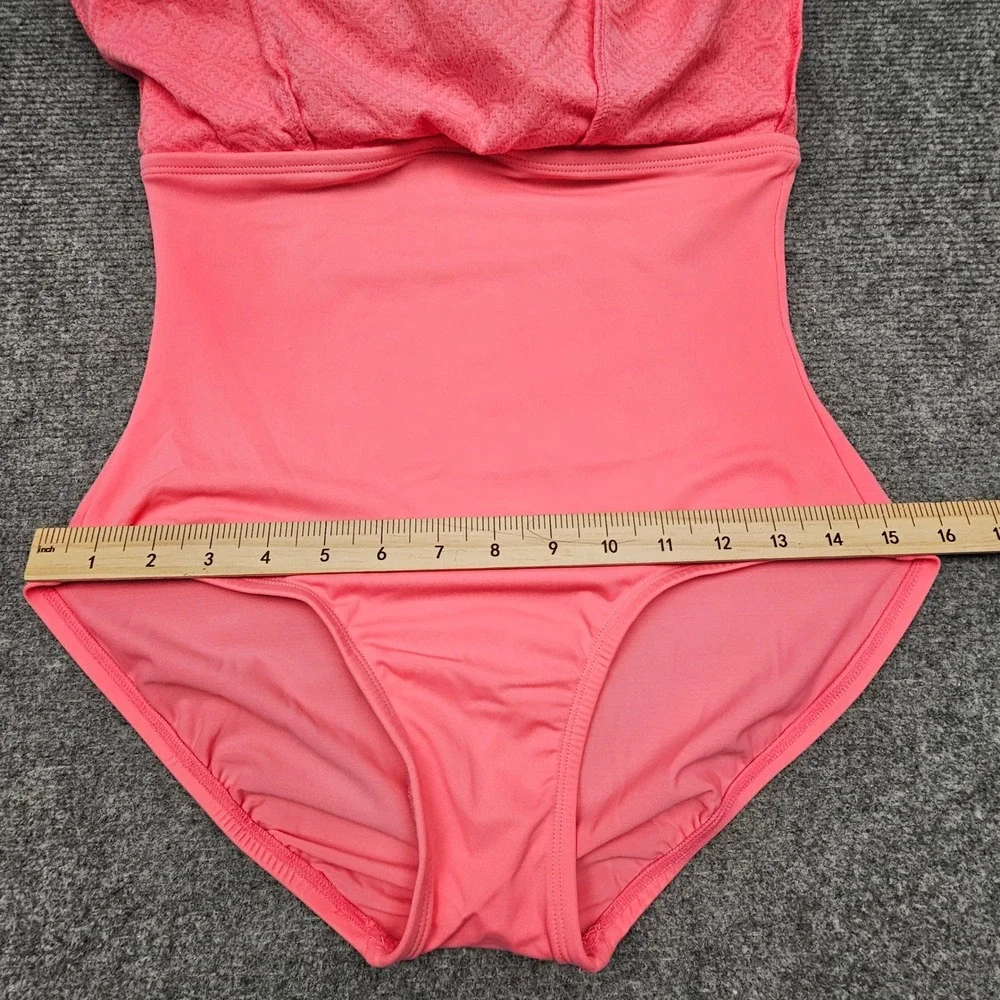 Swim Solutions Swim Dress Womens 8 Guava Pink Bow Front Tummy Control New - Picture 9 of 11